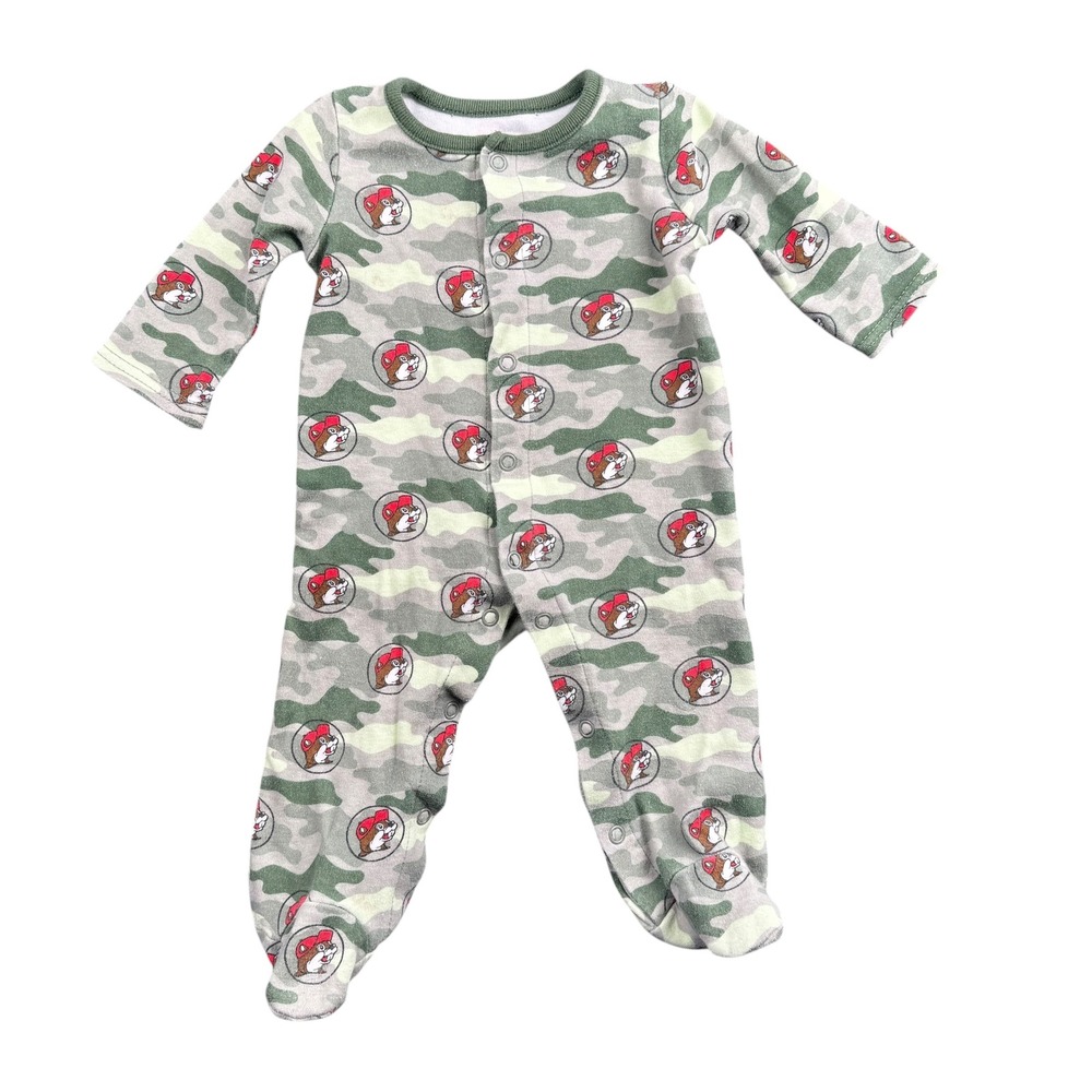 Buc-ees Baby Boy Girl Footed Pajamas Romper Sleepers 6M Camo Buccees‎ Logo 73